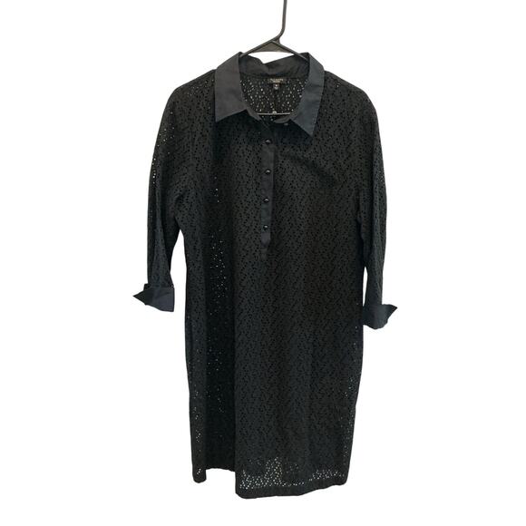 Talbots Dresses & Skirts - Talbots Womens Eyelet Shirt Dress Plus Size 16 Black Preppy Classic Fall NEW
